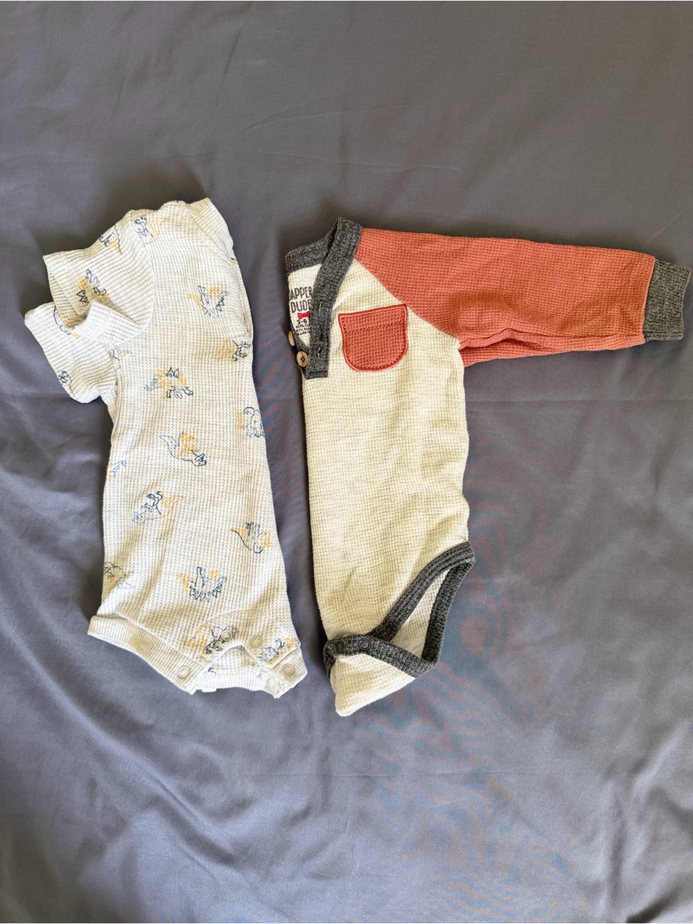 Kids Waffle-Knit One-Piece Bodysuit in Cream and Rust